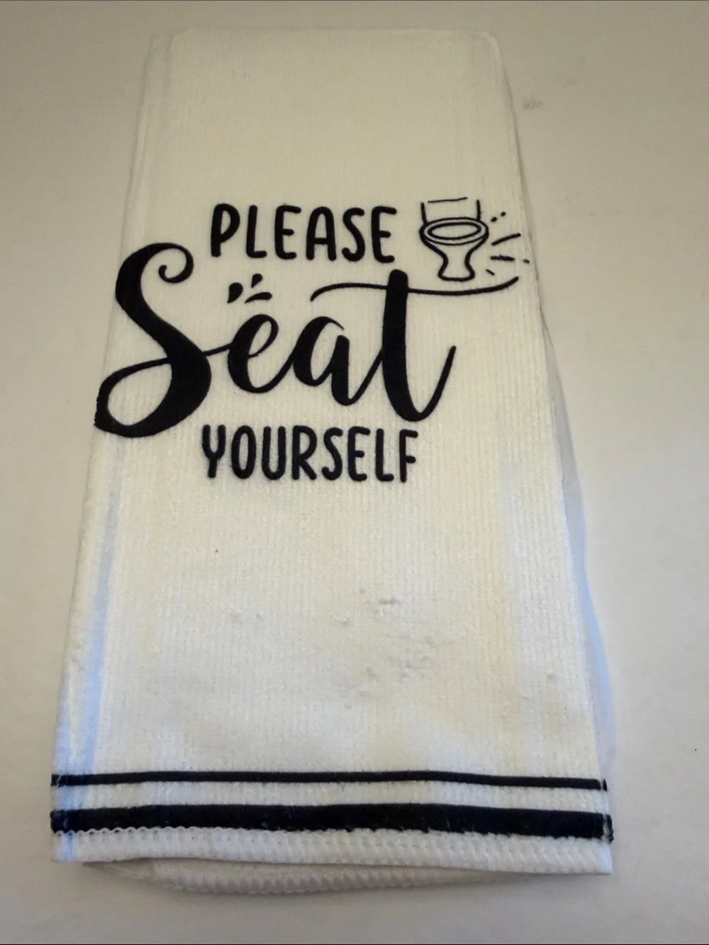 Please Seat Yourself White Hand Towel